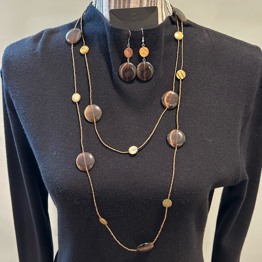 Park Lane ‘Mocha’ Genuine Mother of Pearl & Cat’s-Eye Necklace & Earring Set